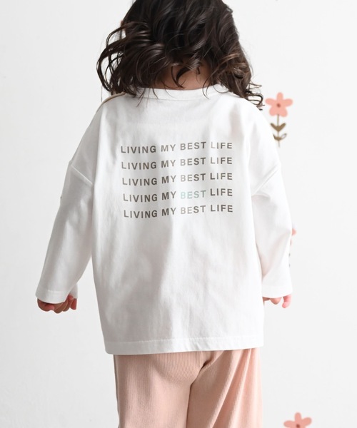 PUPPAPUPO(プッパプーポ)の「オーバーサイズ 長袖 Tシャツ プリント(Tシャツ/カットソー・キッズ・チャコールグレー/ベージュ/ホワイト系その他/アイボリー/ホワイト系その他2/ミント/チャコール/モカ/ホワイト/ホワイト系その他3/グレー系その他・100/90/130/80/120/110)」の2枚目の写真