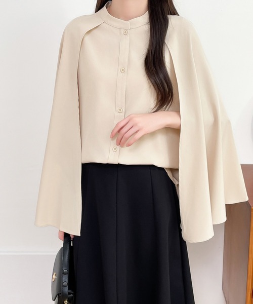 ABITOKYO(アビトーキョー)の「スタンドカラーケープデザインシャツ(シャツ/ブラウス・レディース・ブラック/ブルーグレー/ベージュ・S/M/L)」の18枚目の写真