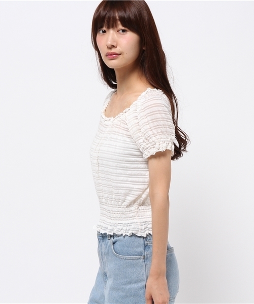 one after another NICE CLAUP（ワンアフターアナザーナイスクラップ）の「【ナイスクラップ】シャドーボーダーシャーリングプルオーバー（Tシャツ/カットソー・レディース・オフホワイト/カーキ/ブラック・FREE）」の10枚目の写真