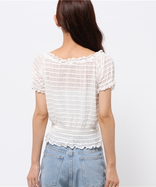 one after another NICE CLAUP（ワンアフターアナザーナイスクラップ）の「【ナイスクラップ】シャドーボーダーシャーリングプルオーバー（Tシャツ/カットソー・レディース・オフホワイト/カーキ/ブラック・FREE）」の11枚目の写真