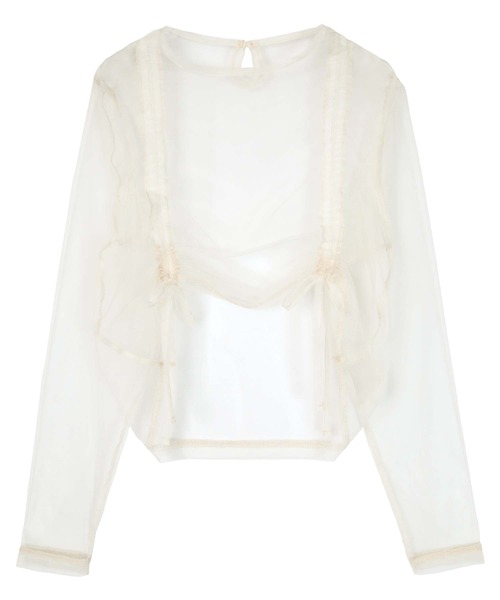 miette(ミエット)の「チュールフロントシャーリングトップス(Tシャツ/カットソー・レディース・アイボリー/ブラック/ピンク・FREE)」の10枚目の写真