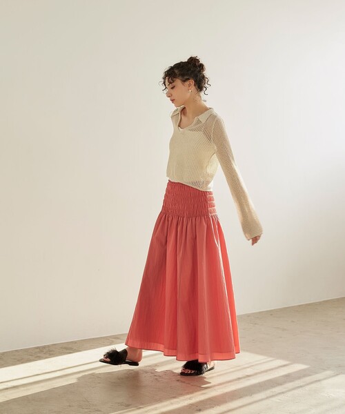 EMMEL REFINES（エメルリファインズ）の「＜EMMEL REFINES＞EM シャーリング ボリューム フレアスカート（スカート・レディース・ライトブルー/ホワイト/ピンク・XS/S/M）」の4枚目の写真