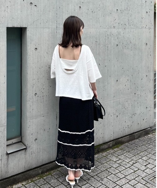 カーサフライン CASA FLINE ハンドクロシェニットスカート ロング 白 カーサフライン CASA FLINE ハンドクロシェニットスカート