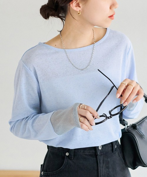 DISCOAT（ディスコート）の「【WEB限定】ラメシアー袖切替プルオーバー（Tシャツ/カットソー・レディース・グレー/ブルー/ミント/ホワイト×ホワイト/ブラック×ブラック/ホワイト×シルバー/ブラック系その他/ブラウン・FREE）」の8枚目の写真