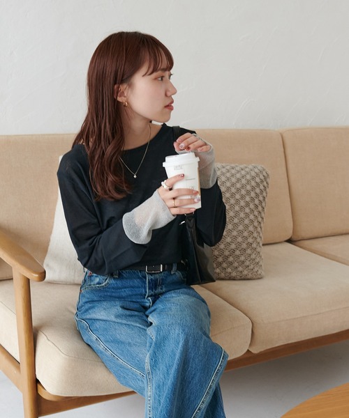 セール】【WEB限定】ラメシアー袖切替プルオーバー（Tシャツ