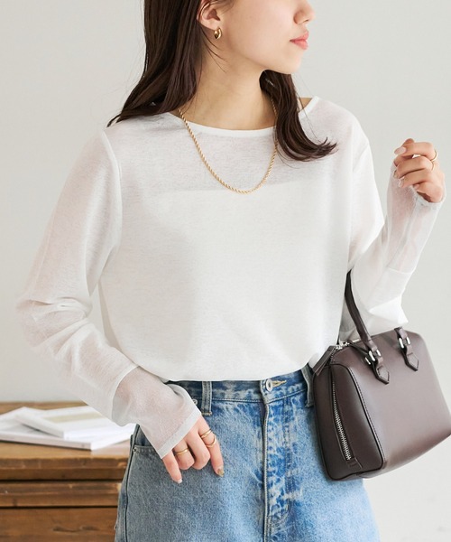 DISCOAT（ディスコート）の「【WEB限定】ラメシアー袖切替プルオーバー（Tシャツ/カットソー・レディース・グレー/ブルー/ミント/ホワイト×ホワイト/ブラック×ブラック/ホワイト×シルバー/ブラック系その他/ブラウン・FREE）」の10枚目の写真