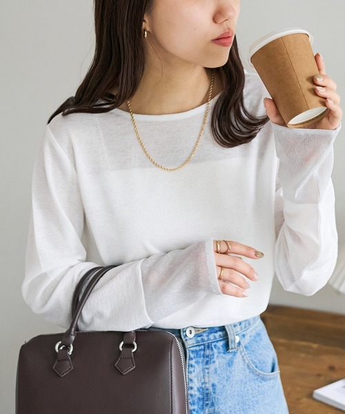 DISCOAT（ディスコート）の「【WEB限定】ラメシアー袖切替プルオーバー（Tシャツ/カットソー・レディース・グレー/ブルー/ミント/ホワイト×ホワイト/ブラック×ブラック/ホワイト×シルバー/ブラック系その他/ブラウン・FREE）」の9枚目の写真