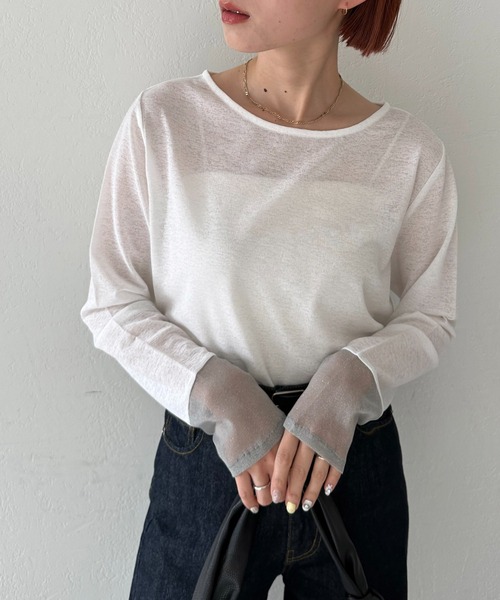 DISCOAT（ディスコート）の「【WEB限定】ラメシアー袖切替プルオーバー（Tシャツ/カットソー・レディース・グレー/ブルー/ミント/ホワイト×ホワイト/ブラック×ブラック/ホワイト×シルバー/ブラック系その他/ブラウン・FREE）」の20枚目の写真