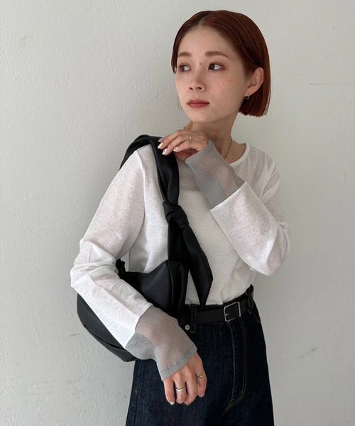 DISCOAT（ディスコート）の「【WEB限定】ラメシアー袖切替プルオーバー（Tシャツ/カットソー・レディース・グレー/ブルー/ミント/ホワイト×ホワイト/ブラック×ブラック/ホワイト×シルバー/ブラック系その他/ブラウン・FREE）」の21枚目の写真