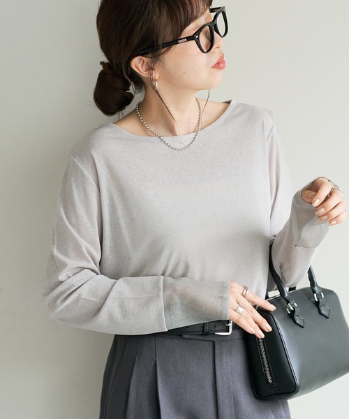 セール】【WEB限定】ラメシアー袖切替プルオーバー（Tシャツ