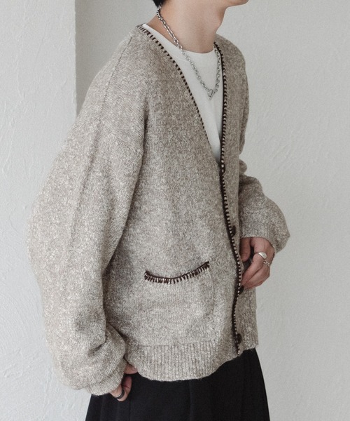 epnok（エプノック）の「ステッチメランジニットカーディガン（カーディガン/ボレロ・メンズ・カーキ/ネイビー/ベージュ・MEDIUM/SMALL/LARGE）」の5枚目の写真