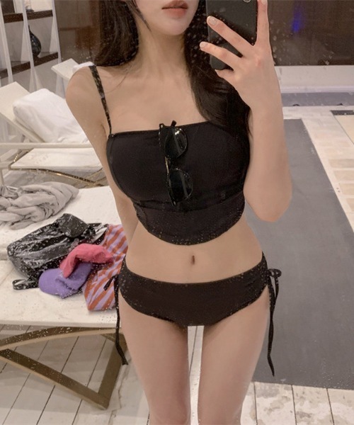 FREE STYLISTS（フリー スタイリスト）の「YUGA_YGMC サイドシャーリング タンキニ スイムウェア（水着・レディース・ベージュ/ローズ/ブラック/ホワイト/ネイビー/モカ・M/XL/L）」の16枚目の写真