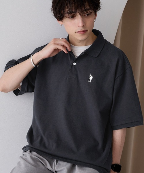 U.S. POLO ASSN.（ユーエスポロアッスン）の「U.S. POLO ASSN 別注 ワンポイント刺繍 鹿の子ルーズポロシャツ（ポロシャツ・メンズ・チャコール/ブラック/ネイビー系/ブラック系/ネイビー/モカ/グレイッシュベージュ/ホワイト系/ダークネイビー・L/M/S）」の7枚目の写真