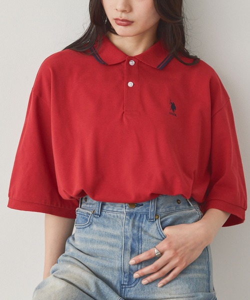 U.S. POLO ASSN.（ユーエスポロアッスン）の「U.S. POLO ASSN 別注 ワンポイント刺繍 鹿の子ルーズ半袖ポロシャツ（ポロシャツ・メンズ・チャコール/ブラック/ネイビー系/ブラック系/ネイビー/モカ/グレイッシュベージュ/ホワイト系/ダークネイビー/ライトカーキ/レッド・L/M/S）」の11枚目の写真