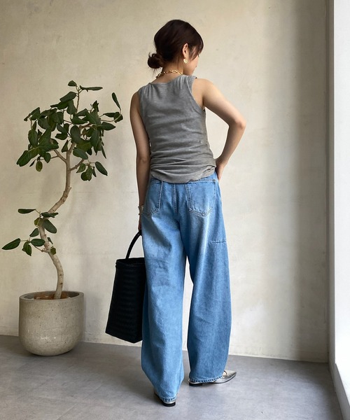 【DOUDOU】2枚set ロングTEE カットソー ホワイト×ブラック DouDou（ドゥドゥ）の「2枚SETタンク（Tシャツ/カットソー