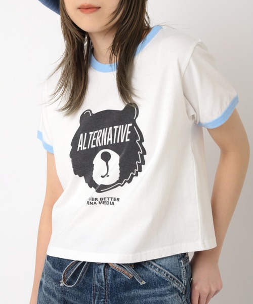 RNA(アールエヌエー)の「M2247 BLINDFOLD BEARミニT(Tシャツ/カットソー・レディース・ホワイト×ブルー/ピンク/ブラック×ホワイト・MEDIUM)」の5枚目の写真