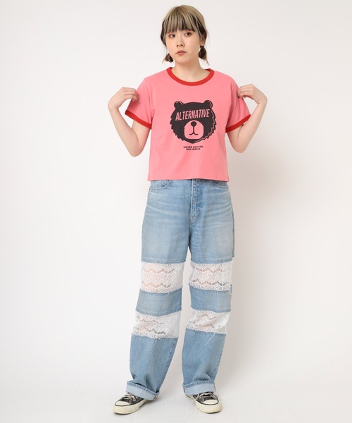 RNA(アールエヌエー)の「M2247 BLINDFOLD BEARミニT(Tシャツ/カットソー・レディース・ホワイト×ブルー/ピンク/ブラック×ホワイト・MEDIUM)」の17枚目の写真