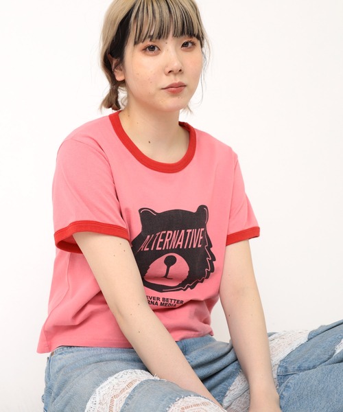 RNA(アールエヌエー)の「M2247 BLINDFOLD BEARミニT(Tシャツ/カットソー・レディース・ホワイト×ブルー/ピンク/ブラック×ホワイト・MEDIUM)」の18枚目の写真