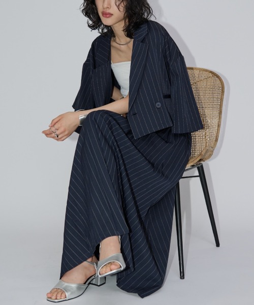 Aunt Marie's（アントマリーズ）の「クロップドルーズジャケット / SET UP対応（テーラードジャケット・レディース・ネイビー/ブラック/アイボリー・FREE）」の3枚目の写真