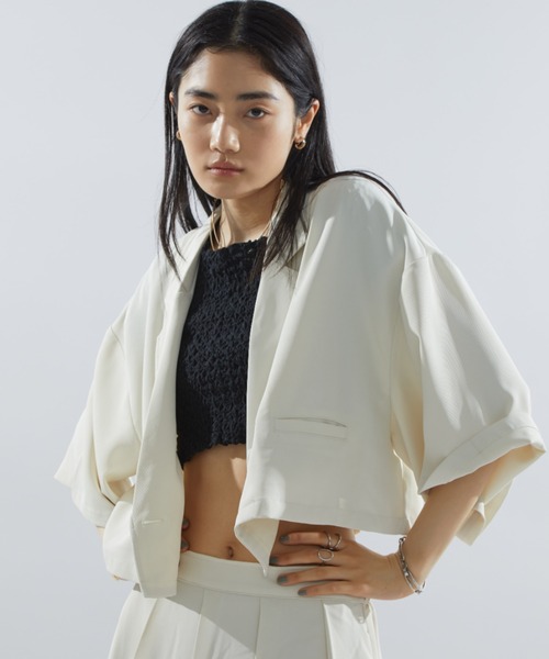 Aunt Marie's（アントマリーズ）の「クロップドルーズジャケット / SET UP対応（テーラードジャケット・レディース・ネイビー/ブラック/アイボリー・FREE）」の9枚目の写真