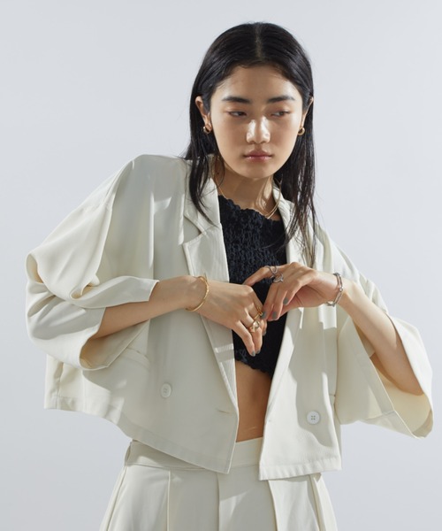 Aunt Marie's（アントマリーズ）の「クロップドルーズジャケット / SET UP対応（テーラードジャケット・レディース・ネイビー/ブラック/アイボリー・FREE）」の10枚目の写真