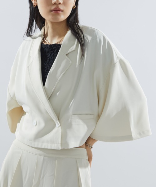 Aunt Marie's（アントマリーズ）の「クロップドルーズジャケット / SET UP対応（テーラードジャケット・レディース・ネイビー/ブラック/アイボリー・FREE）」の4枚目の写真