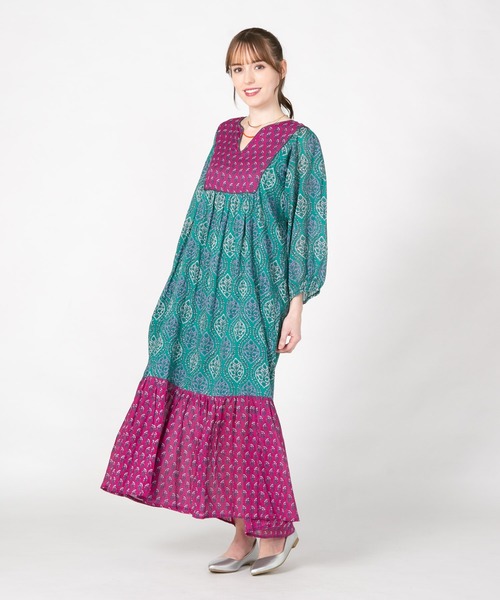 JEANS MATE（ジーンズメイト）の「【fortpoint/フォートポイント】インド綿花柄ワンピース（ワンピース・レディース・イエロー/ネイビー/グリーン・FREE）」の2枚目の写真