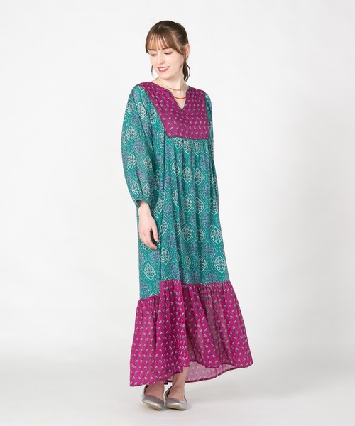 JEANS MATE（ジーンズメイト）の「【fortpoint/フォートポイント】インド綿花柄ワンピース（ワンピース・レディース・イエロー/ネイビー/グリーン・FREE）」の8枚目の写真