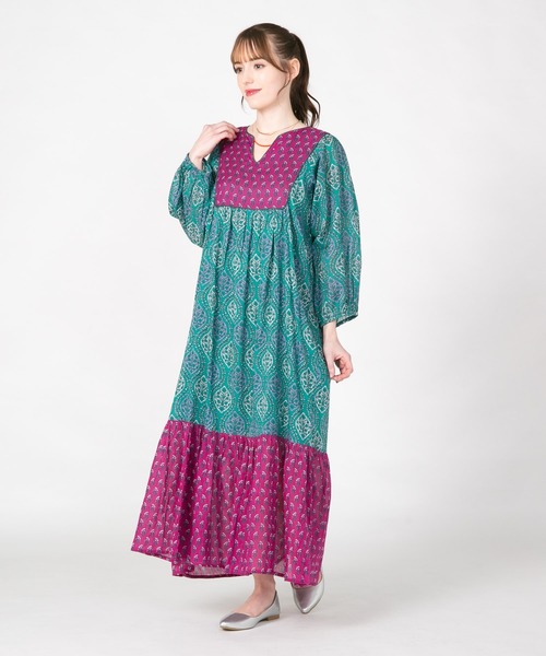 JEANS MATE（ジーンズメイト）の「【fortpoint/フォートポイント】インド綿花柄ワンピース（ワンピース・レディース・イエロー/ネイビー/グリーン・FREE）」の9枚目の写真