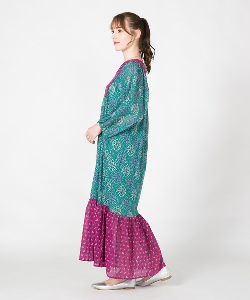 JEANS MATE（ジーンズメイト）の「【fortpoint/フォートポイント】インド綿花柄ワンピース（ワンピース・レディース・イエロー/ネイビー/グリーン・FREE）」の10枚目の写真