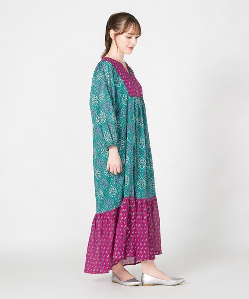 JEANS MATE（ジーンズメイト）の「【fortpoint/フォートポイント】インド綿花柄ワンピース（ワンピース・レディース・イエロー/ネイビー/グリーン・FREE）」の12枚目の写真