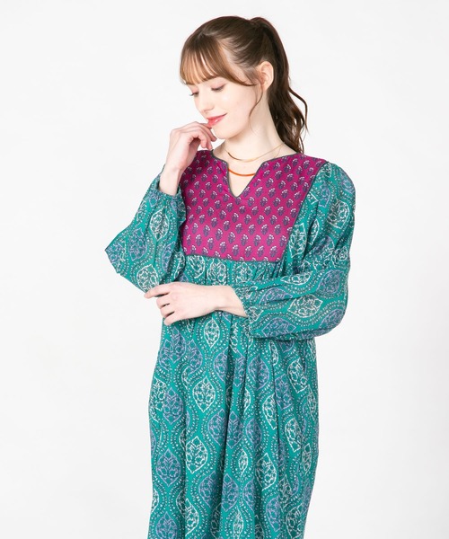 JEANS MATE（ジーンズメイト）の「【fortpoint/フォートポイント】インド綿花柄ワンピース（ワンピース・レディース・イエロー/ネイビー/グリーン・FREE）」の13枚目の写真