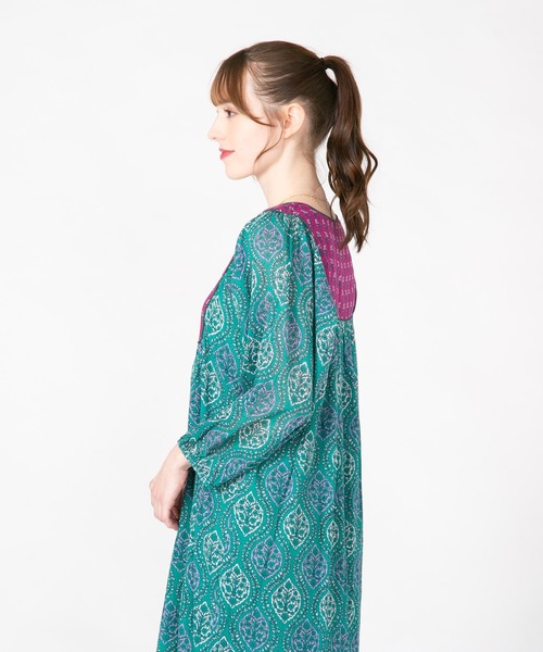 JEANS MATE（ジーンズメイト）の「【fortpoint/フォートポイント】インド綿花柄ワンピース（ワンピース・レディース・イエロー/ネイビー/グリーン・FREE）」の15枚目の写真