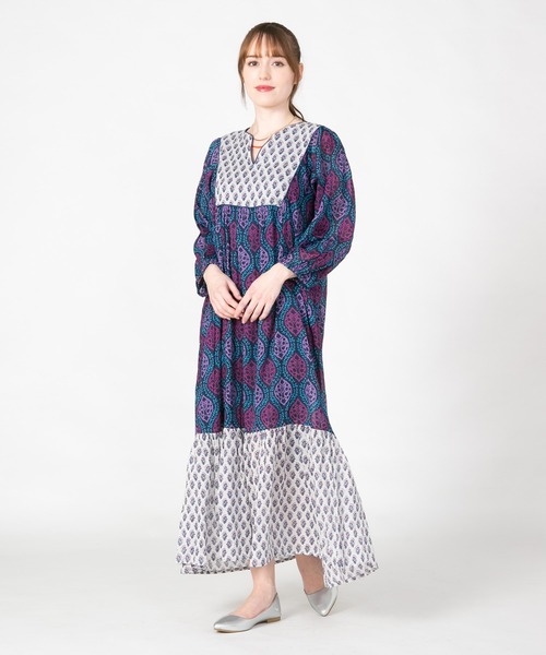 JEANS MATE（ジーンズメイト）の「【fortpoint/フォートポイント】インド綿花柄ワンピース（ワンピース・レディース・イエロー/ネイビー/グリーン・FREE）」の20枚目の写真