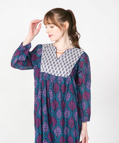 JEANS MATE（ジーンズメイト）の「【fortpoint/フォートポイント】インド綿花柄ワンピース（ワンピース・レディース・イエロー/ネイビー/グリーン・FREE）」の21枚目の写真