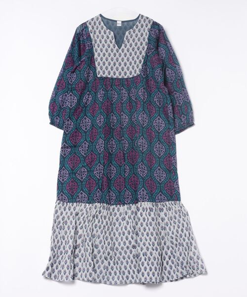 JEANS MATE（ジーンズメイト）の「【fortpoint/フォートポイント】インド綿花柄ワンピース（ワンピース・レディース・イエロー/ネイビー/グリーン・FREE）」の4枚目の写真