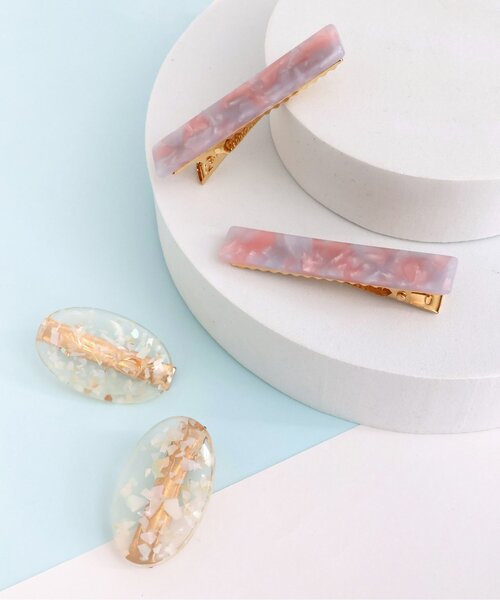 apres les cours（アプレレクール）の「マーブルヘアクリップ2個セット（バレッタ/ヘアクリップ・キッズ・アイボリー/ラベンダー・FREE）」の3枚目の写真