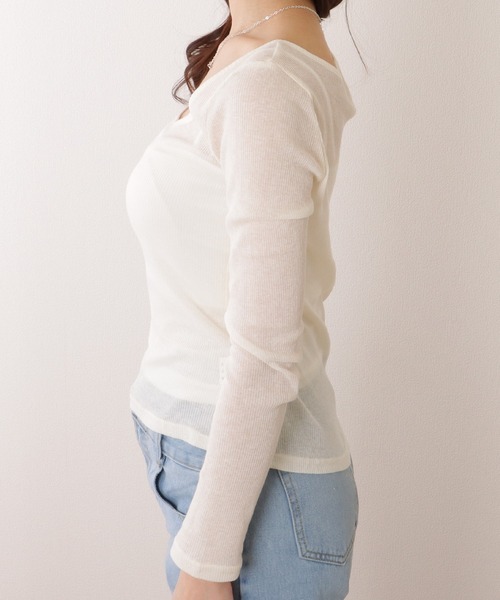 ラウンドネック スリム シアー リブ プルオーバー（その他トップス