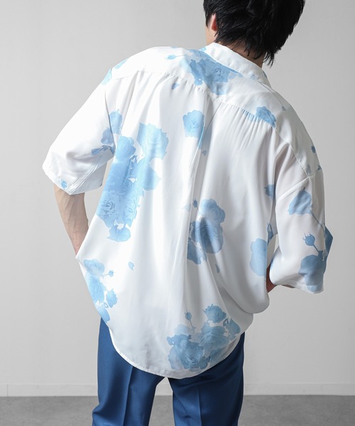 Naive magic(ナイーブマジック)の「【NAIVE MAGIC】 とろみ ドレープ シルクタッチ ワイドシルエット レギュラーカラー 柄シャツ(シャツ/ブラウス・メンズ・ブラック系/ブルー/グレー/ホワイト/ブラック・LARGE/MEDIUM)」の11枚目の写真