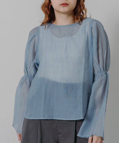 IROHANI(イロハニ)の「ギャザーデザインシアーブラウス(シャツ/ブラウス・レディース・ブルー/ブラック・FREE)」の2枚目の写真