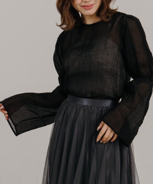 IROHANI(イロハニ)の「ギャザーデザインシアーブラウス(シャツ/ブラウス・レディース・ブルー/ブラック・FREE)」の11枚目の写真