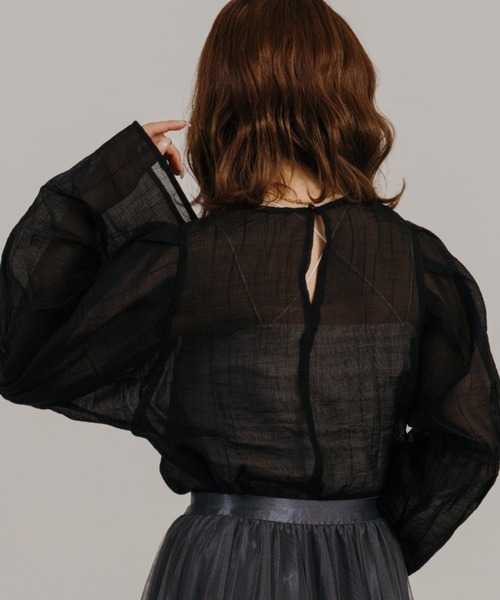 IROHANI(イロハニ)の「ギャザーデザインシアーブラウス(シャツ/ブラウス・レディース・ブルー/ブラック・FREE)」の9枚目の写真