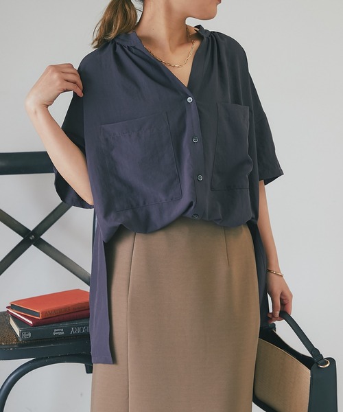 un dix cors（アンディコール）の「スパンローン気流染めシャツ（シャツ/ブラウス・レディース・オフホワイト/チャコールグレー/ブルー・FREE）」の12枚目の写真