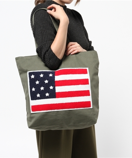 WEGO（ウィゴー）の「WEGO/フラッグサガラビッグトートバッグ（トートバッグ・レディース・カーキ/ホワイト/ブラック・FREE）」の4枚目の写真