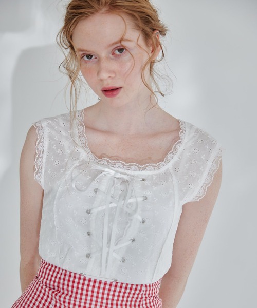 REDYAZEL（レディアゼル）の「フロントレースアップブラウス（シャツ/ブラウス・レディース・オフホワイト/ピンク・FREE）」の11枚目の写真