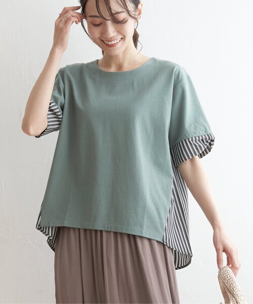 ikka(イッカ)の「【親子コーデ】袖リボン切り替えプルオーバー(Tシャツ/カットソー・レディース・ネイビー/オフホワイト/スカイブルー/グリーン・L/M/S)」の1枚目の写真
