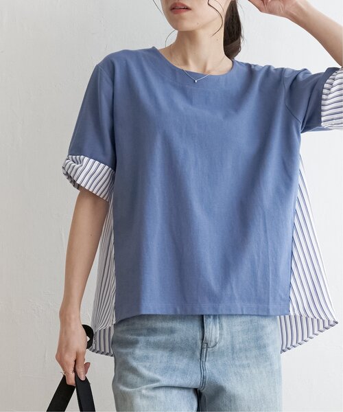 ikka(イッカ)の「【親子コーデ】袖リボン切り替えプルオーバー(Tシャツ/カットソー・レディース・ネイビー/オフホワイト/スカイブルー/グリーン・L/M/S)」の2枚目の写真
