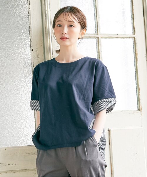 ikka(イッカ)の「【親子コーデ】袖リボン切り替えプルオーバー(Tシャツ/カットソー・レディース・ネイビー/オフホワイト/スカイブルー/グリーン・L/M/S)」の6枚目の写真