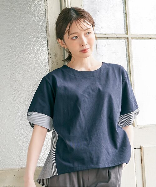 ikka(イッカ)の「【親子コーデ】袖リボン切り替えプルオーバー(Tシャツ/カットソー・レディース・ネイビー/オフホワイト/スカイブルー/グリーン・L/M/S)」の7枚目の写真