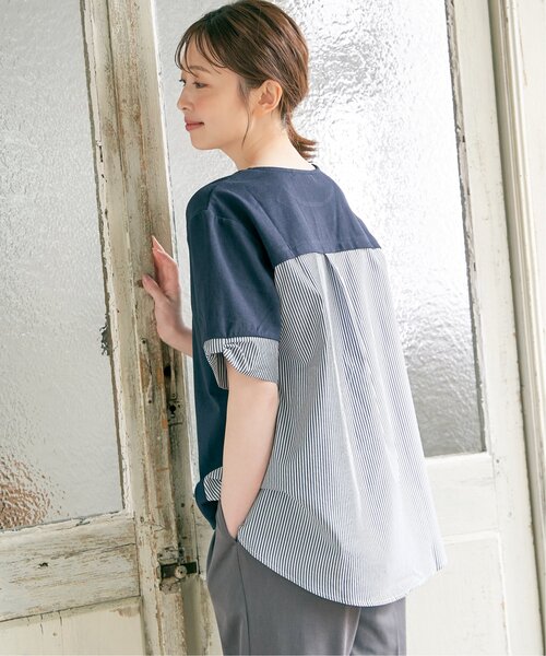 ikka(イッカ)の「【親子コーデ】袖リボン切り替えプルオーバー(Tシャツ/カットソー・レディース・ネイビー/オフホワイト/スカイブルー/グリーン・L/M/S)」の8枚目の写真